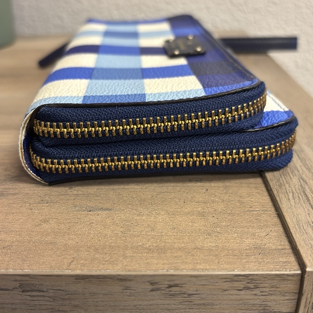 Kate Spade Blue Gingham Checkered Leather Wallet EUC - Picture 4 of 10
